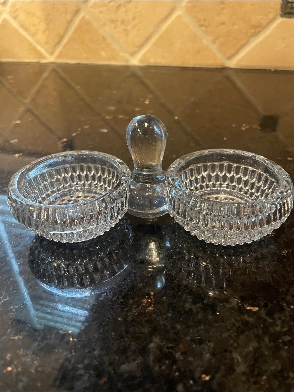 Belge Clear Molded Glass Double Salt/Pepper Cellar Rare